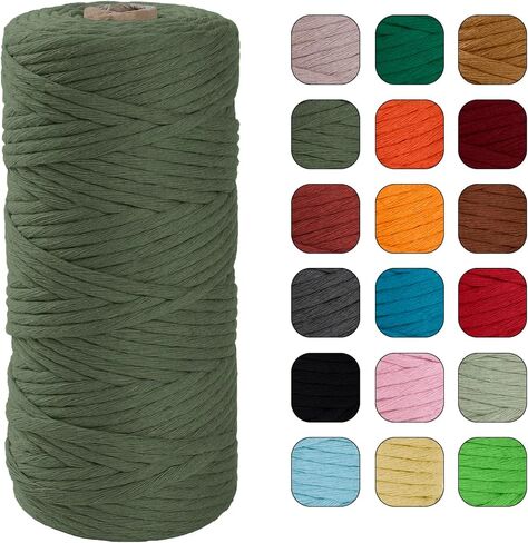 JeogYong Single Strand Macrame Cord 4mm x 109 Yards Natural Cotton Macrame Yarn Rope Cotton Thick Macrame Cord String for Plant Hanger, Wall Hanging, DIY Craft, Wedding, Party Decor (Army Green) in Saudi Arabia
