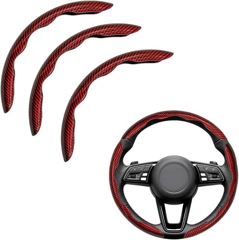 3PCS Carbon Fiber Texture Steering Wheel Cover, Anti-Slip Segmented Protector, Universal Fit for 14-16 Inch O/D Shaped Wheels, Sporty Black Interior Accessories, 10-Second Installation (Black) in Saudi Arabia