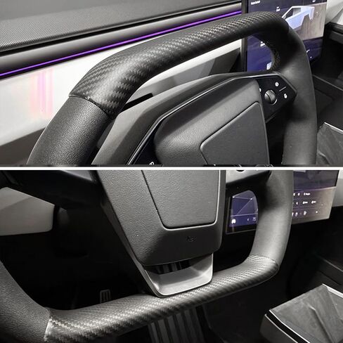2PCS Steering Wheel Covers for Cybertruck Real Carbon Fiber Upper and Lower Steering Wheel Overlays Trims for Cybertruck Accessories (Matte Carbon Fiber) in Saudi Arabia