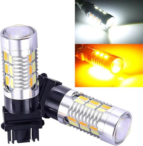 2 PCS 3157 T25 Turn Signal Switchback Led Light Bulbs, Two-color Design Indicator Light Replacement, Universal Shockproof Waterproof 5630-20SMD 700LM Bulb, for Most Cars (White & Amber) in Saudi Arabia