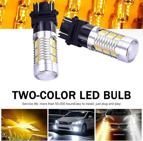 2 PCS 3157 T25 Turn Signal Switchback Led Light Bulbs, Two-color Design Indicator Light Replacement, Universal Shockproof Waterproof 5630-20SMD 700LM Bulb, for Most Cars (White & Amber) in Saudi Arabia