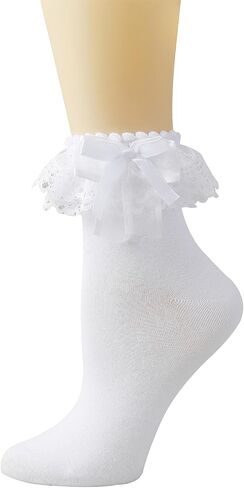 Lace Ruffle Socks for Women, Frilly Ankle Socks with Bow in Saudi Arabia