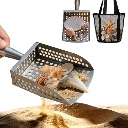 Beach Sand Sifter| Shark Tooth Sifter & Shell Scooper with 1 Mesh Bags, Boys & Girls | Fun Beach Toys for Shell Collecting in Saudi Arabia
