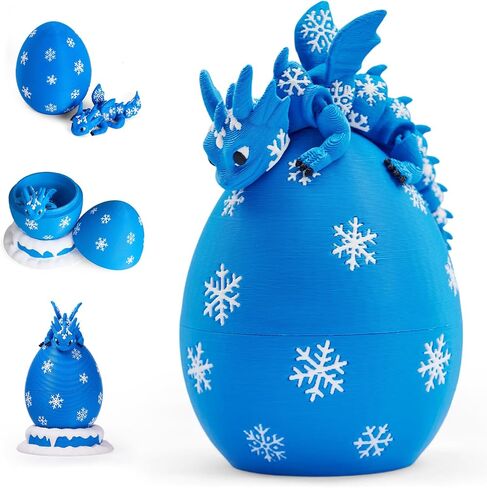 Yipintang 3D Printed Dragon Egg with Articulated Dragon Inside, Weighted Desktop Sculpture, Collectible Gift for Adults (Blue Snowflake Dragon Egg) in Saudi Arabia