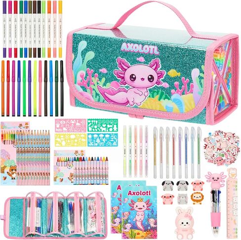 Defresit 129 PCS Washable Markers Set- Capybara Gifts for Girls, Art Supplies for Kids with Glitter Pencil Case, Coloring Kits for Kids, Ideal Gifts for Birthday Christmas Back to School in Saudi Arabia