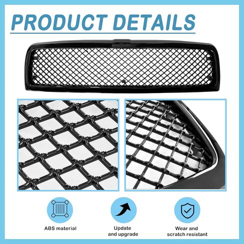 Front Bumper Upper Grille For 1994-2001 Dodge Ram 1500 1994-2002 Ram 2500 3500 Glossy Black Mesh Front Grill in Saudi Arabia