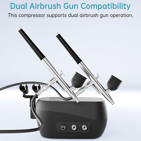 Airbrush Kit, 50 PSI Air brush Gun & Air Compressor with Dual-Airflow, 2 Airbrushes with 0.2/0.3/0.5mm Nozzle/Cleaning Sets, Ideal for Modeling, Painting, Nails, Makeup & Cake Decorating in Saudi Arabia