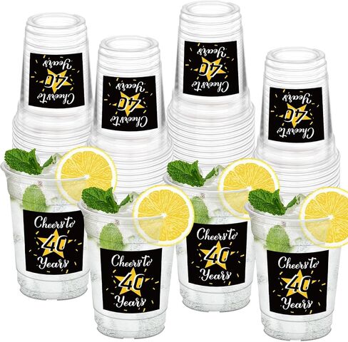 50 Pack 40th Birthday Cups, 12oz Cheers to 40 Years Clear Plastic Cups for Men Women Birthday Wedding Anniversary Party Decorations Favors in Saudi Arabia