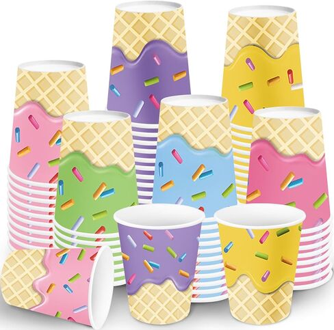 Ice Cream Cups 48-Pack 9-oz Ice Cream Party Supplies Set for Kids & Girls Birthday Paper Cups for Ice Cream Birthday Party Baby Shower Decorations in Saudi Arabia