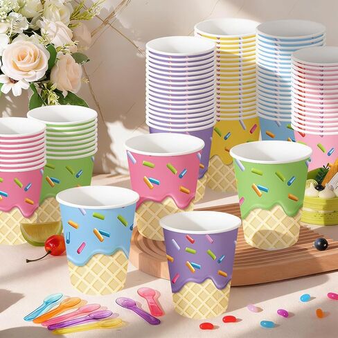 Ice Cream Cups 48-Pack 9-oz Ice Cream Party Supplies Set for Kids & Girls Birthday Paper Cups for Ice Cream Birthday Party Baby Shower Decorations in Saudi Arabia