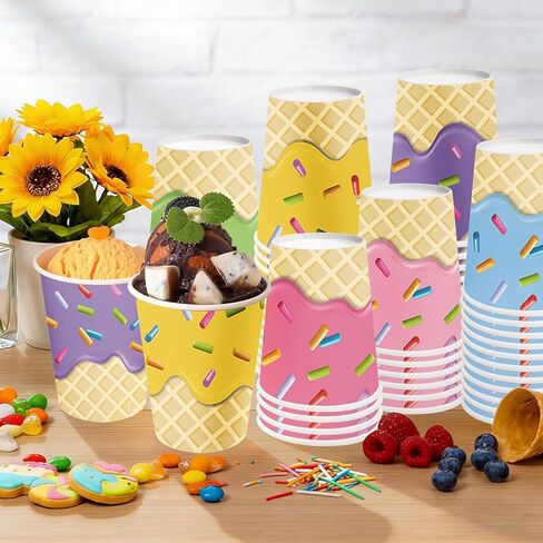 Ice Cream Cups 48-Pack 9-oz Ice Cream Party Supplies Set for Kids & Girls Birthday Paper Cups for Ice Cream Birthday Party Baby Shower Decorations in Saudi Arabia