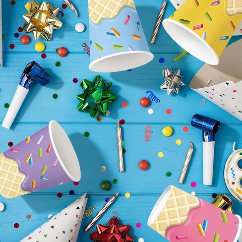 Ice Cream Cups 48-Pack 9-oz Ice Cream Party Supplies Set for Kids & Girls Birthday Paper Cups for Ice Cream Birthday Party Baby Shower Decorations in Saudi Arabia
