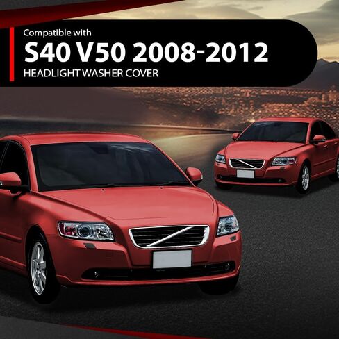 زوج غطاء غسالة المصباح الأمامي الأيسر والأيمن متوافق مع فولفو S40 V50 2008-2012 39886377، 39886397 أسود لامع in Kuwait