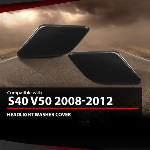 زوج غطاء غسالة المصباح الأمامي الأيسر والأيمن متوافق مع فولفو S40 V50 2008-2012 39886377، 39886397 أسود لامع in Kuwait