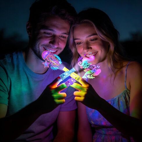 CHSLtmxq 24 قطعة من مصابيح LED لحفلات حورية البحر، 8 تصميمات، مصابيح أصابع ثابتة تضيء، هدايا حفلات تحت البحر، هدايا حفلات المحيط، حشوات حقيبة جودي لحقائب هدايا حفلات حورية البحر in Kuwait