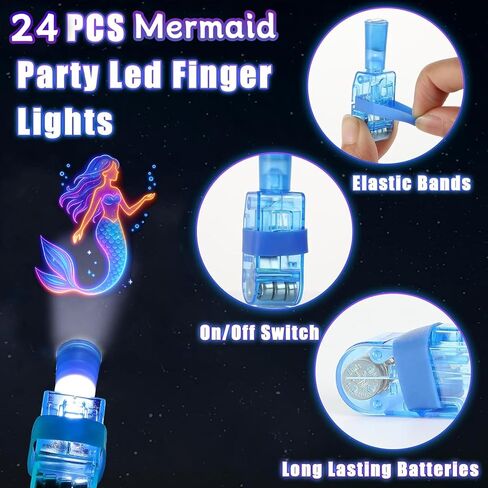 CHSLtmxq 24 قطعة من مصابيح LED لحفلات حورية البحر، 8 تصميمات، مصابيح أصابع ثابتة تضيء، هدايا حفلات تحت البحر، هدايا حفلات المحيط، حشوات حقيبة جودي لحقائب هدايا حفلات حورية البحر in Kuwait