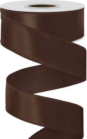 Brown Satin Wired Ribbon 1.5 Inch 25 Yards Christmas Tree Ribbon for Gift Wrapping Wedding Wreath Bow Floral Craft Party Decorations in Saudi Arabia