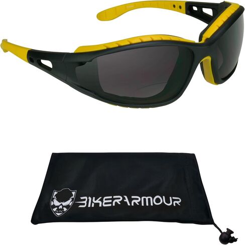نظارات شمسية ثنائية البؤرة لركوب الدراجات النارية من Bikersshades، مبطنة بالفوم لحجب الرياح، عدسات رمادية داكنة Z87 للسلامة من ANSI in Kuwait