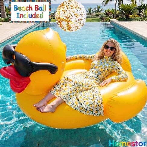 Oversized Duck Pool Float for Adults, 67-Inch XXL Inflatable Raft with 16 Inch Beach Ball, Swimming Pool Ride-On Rafts, Water Lounger Floats for Outdoor Lake, River, Beach Summer Party Decoration in Saudi Arabia