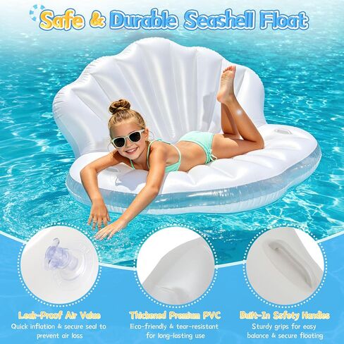 Inflatable Seashell Pool Float, Inflatable Shell Float with Pearl Ball Perfect for Children's Birthday Parties, Summer Beach Parties, Birthday Decor and Photo Prop, Equipped with Hand Pump in Saudi Arabia