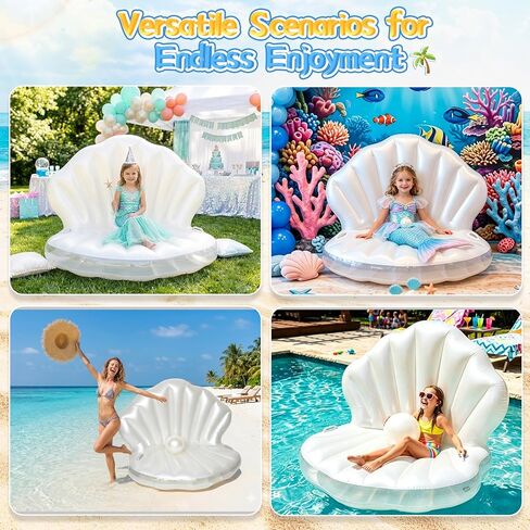 Inflatable Seashell Pool Float, Inflatable Shell Float with Pearl Ball Perfect for Children's Birthday Parties, Summer Beach Parties, Birthday Decor and Photo Prop, Equipped with Hand Pump in Saudi Arabia