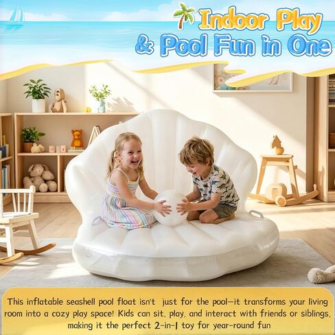 Inflatable Seashell Pool Float, Inflatable Shell Float with Pearl Ball Perfect for Children's Birthday Parties, Summer Beach Parties, Birthday Decor and Photo Prop, Equipped with Hand Pump in Saudi Arabia