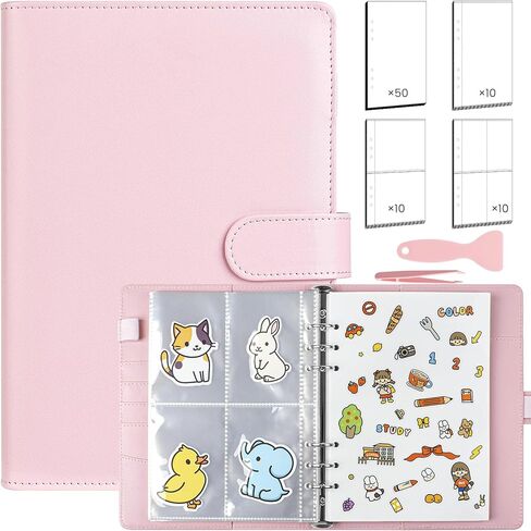 2026 NEW A5 Reusable Sticker Book, 80 Sheets Sticker Album Organizer, PU Leather Sticker Collecting Book for Kids Adults with Tweezers and Scraper (Flowers) in Saudi Arabia