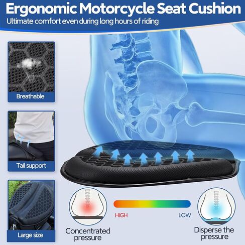 Motorcycle Gel Seat Cushion Large 3DHoneycomb Structure Shock Absorption Foldable & Breathable Motorcycle Gel Seat Pad for Long Rides in Saudi Arabia