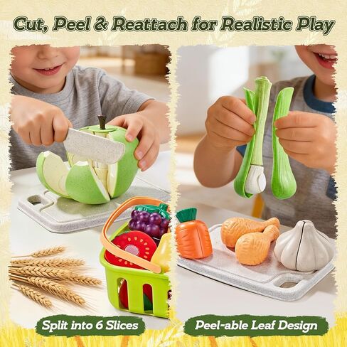 LAUGIGLE 86Pc Wheat Straw Play Food for Kids Kitchen-Toy Food with 2 Baskets & Picnic Blanket, Realistic Cutting Pizza, Grocery Cans, Pretend Play Kitchen Accessories & Toddler Toys for Boys Girls 3+ in Saudi Arabia