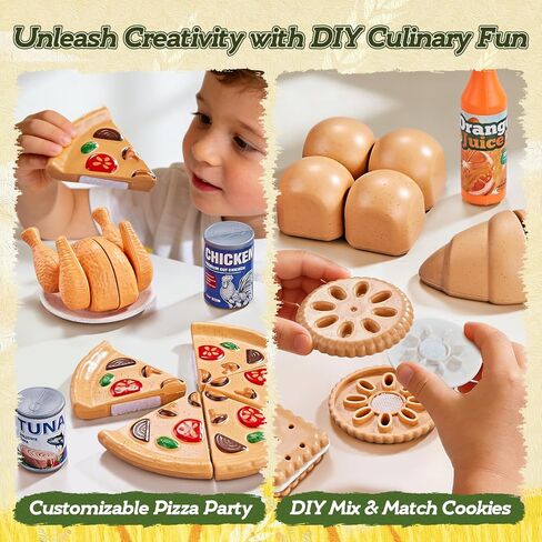 LAUGIGLE 86Pc Wheat Straw Play Food for Kids Kitchen-Toy Food with 2 Baskets & Picnic Blanket, Realistic Cutting Pizza, Grocery Cans, Pretend Play Kitchen Accessories & Toddler Toys for Boys Girls 3+ in Saudi Arabia