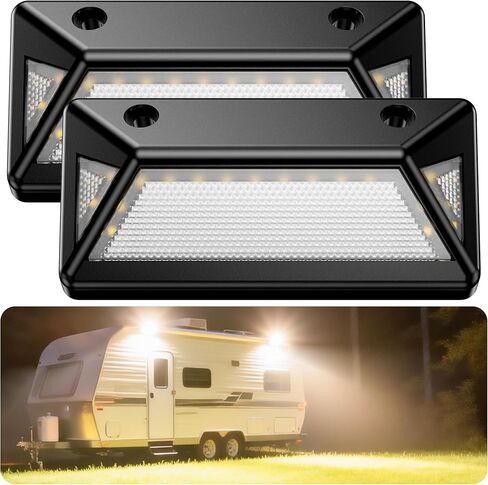 مصابيح RV خارجية 3 جوانب 180 درجة زاوية كاملة RV Porch Light، 4500K أبيض دافئ، ألومنيوم مصبوب، IP67 مقاوم للماء 12-32V DC، مصابيح RV خارجية متوافقة مع RV، العربة، المقطورة، الشاحنة، الشرفة in Kuwait