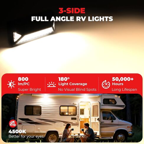 مصابيح RV خارجية 3 جوانب 180 درجة زاوية كاملة RV Porch Light، 4500K أبيض دافئ، ألومنيوم مصبوب، IP67 مقاوم للماء 12-32V DC، مصابيح RV خارجية متوافقة مع RV، العربة، المقطورة، الشاحنة، الشرفة in Kuwait