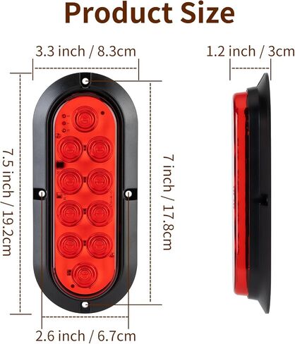 2 قطعة طقم مصابيح LED بيضاوية مقاس 6 بوصات 10 مصابيح LED للعلامات، مصابيح الفرامل، إشارات إيقاف/دوران مقاومة للماء للشاحنات والمقطورات والمركبات الترفيهية والقوارب in Kuwait