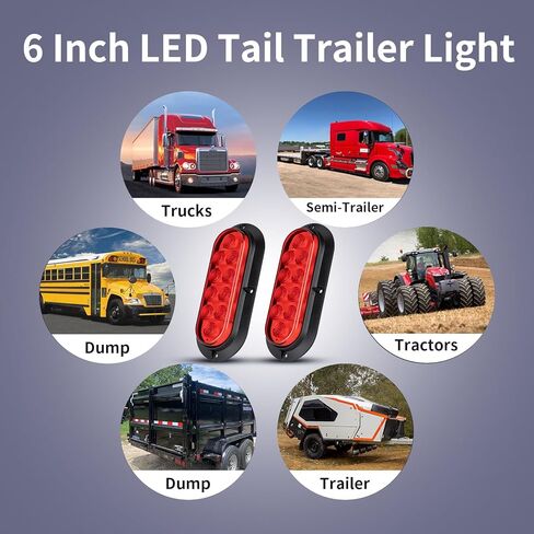 2 قطعة طقم مصابيح LED بيضاوية مقاس 6 بوصات 10 مصابيح LED للعلامات، مصابيح الفرامل، إشارات إيقاف/دوران مقاومة للماء للشاحنات والمقطورات والمركبات الترفيهية والقوارب in Kuwait