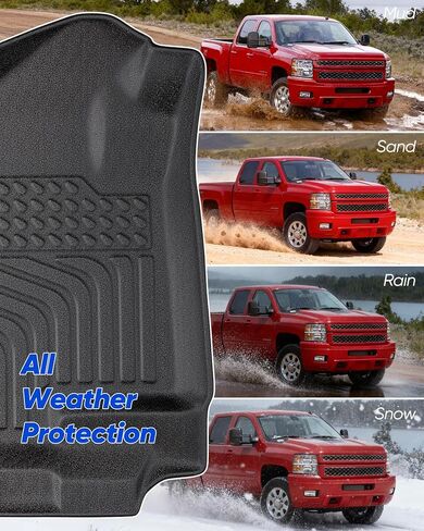 for Chevy Silverado & for GMC Sierra 1500 Floor Mats 2007-2013 (Only for Extended Cab); for GMC Sierra 2500/3500 2007-2014; All Weather Waterproof TPE Floor Mats for Chevy Silverado Accessories in Saudi Arabia