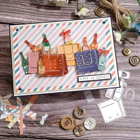 Shopping Bag Die Cuts for Card Making, Wine Bottle Carbon Steel Cutting Dies, Metal Die Cutting Mold, Scrapbooking Dies, DIY Etched Embossing Stencil for Craft in Saudi Arabia