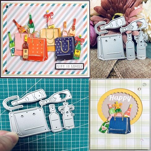 Shopping Bag Die Cuts for Card Making, Wine Bottle Carbon Steel Cutting Dies, Metal Die Cutting Mold, Scrapbooking Dies, DIY Etched Embossing Stencil for Craft in Saudi Arabia