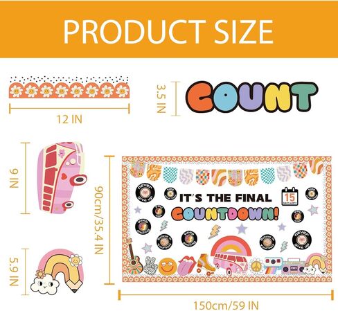 End of The Year Bulletin Board Decorations Set Retro Groovy May Graduation Classroom Decor It's The Final Countdown to Summer Cutouts with Orange Bulletin Border for Home Office School Wall Door in Kuwait