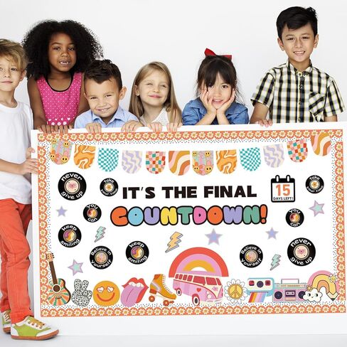 End of The Year Bulletin Board Decorations Set Retro Groovy May Graduation Classroom Decor It's The Final Countdown to Summer Cutouts with Orange Bulletin Border for Home Office School Wall Door in Kuwait