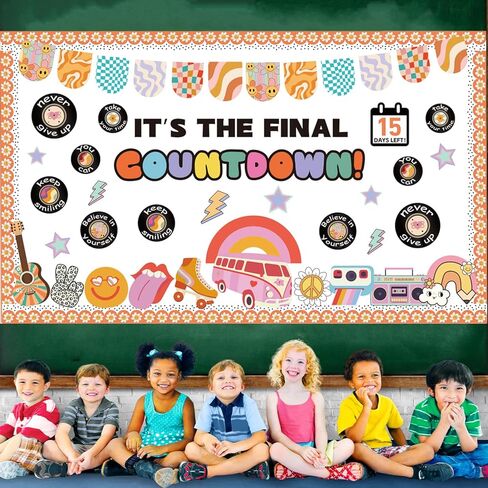 End of The Year Bulletin Board Decorations Set Retro Groovy May Graduation Classroom Decor It's The Final Countdown to Summer Cutouts with Orange Bulletin Border for Home Office School Wall Door in Kuwait
