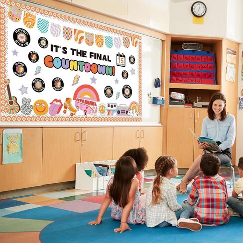 End of The Year Bulletin Board Decorations Set Retro Groovy May Graduation Classroom Decor It's The Final Countdown to Summer Cutouts with Orange Bulletin Border for Home Office School Wall Door in Kuwait