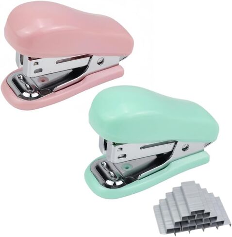 2PCS Mini Stapler with Staples，Small Cute Stapler for DeskSmall Cute Stapler for Office and School Supplies (Pink and Green) in Saudi Arabia