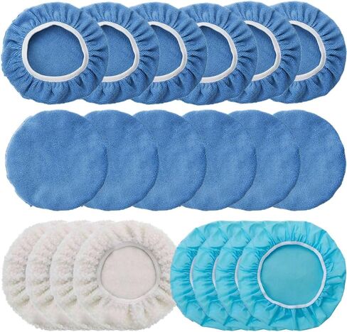 20PCS Polishing Bonnet Pads, 7 to 8 Inches Car Buffer Polisher Waxing Cover Kit, Including 12 Microfiber, 4 Non-Woven, 4 Woollen, Universal for Auto Cleaning & Polishing (7-8IN) in Saudi Arabia