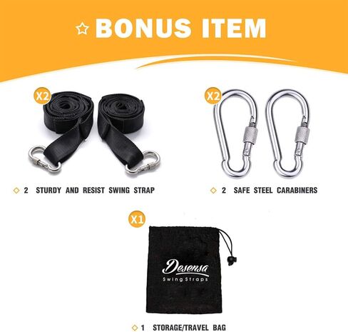 Tree Swing Straps Kit, Best 5FT Hanging Tree Straps, Heavy Duty 2200 LBS with Two Stainless Steel Carabiners, Fit for Tire, Porch, Outdoor and Baby Swing Hanger (Black) in Saudi Arabia