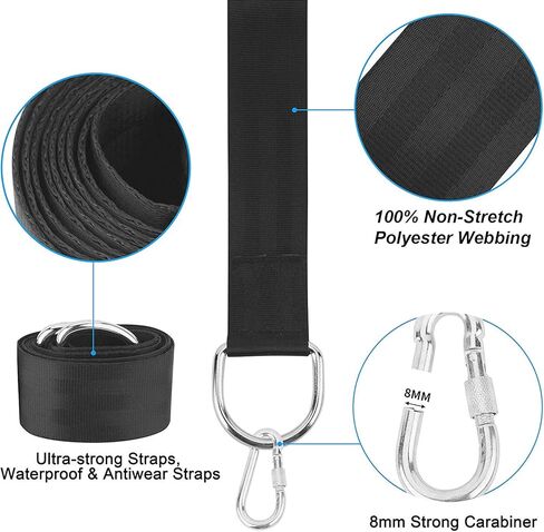 Tree Swing Straps Kit, Best 5FT Hanging Tree Straps, Heavy Duty 2200 LBS with Two Stainless Steel Carabiners, Fit for Tire, Porch, Outdoor and Baby Swing Hanger (Black) in Saudi Arabia