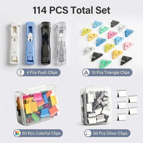 ZipClip -4 pcs ZipClip+50 Pcs Colorful Clips+50 Pcs Silver Clips+10 PES Triangle Clip All are Reusable in Saudi Arabia
