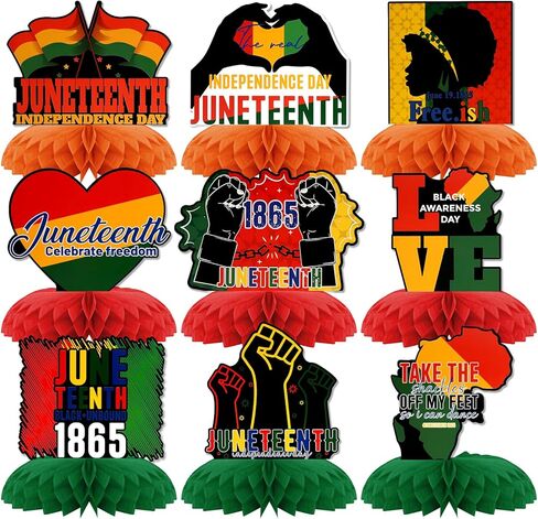 Juneteenth Day Honeycomb Centerpieces,KSKSPE 9PCS Juneteenth Decorations Table Decoration for Happy Juneteenth Day Freedom Day Black African American Independence 1865 Black History Party Decoration in Saudi Arabia