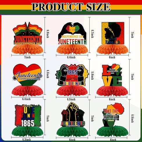 Juneteenth Day Honeycomb Centerpieces,KSKSPE 9PCS Juneteenth Decorations Table Decoration for Happy Juneteenth Day Freedom Day Black African American Independence 1865 Black History Party Decoration in Saudi Arabia