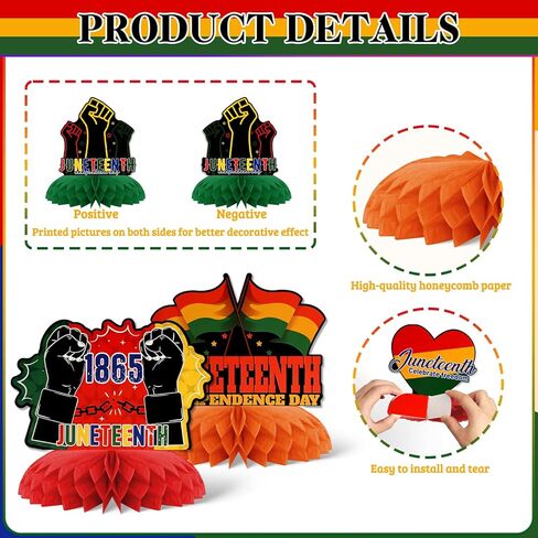Juneteenth Day Honeycomb Centerpieces,KSKSPE 9PCS Juneteenth Decorations Table Decoration for Happy Juneteenth Day Freedom Day Black African American Independence 1865 Black History Party Decoration in Saudi Arabia