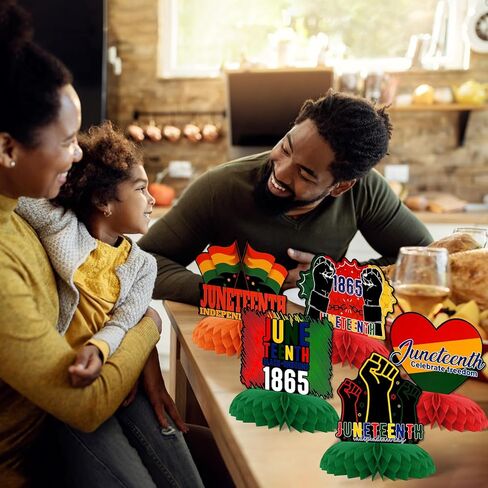 Juneteenth Day Honeycomb Centerpieces,KSKSPE 9PCS Juneteenth Decorations Table Decoration for Happy Juneteenth Day Freedom Day Black African American Independence 1865 Black History Party Decoration in Saudi Arabia